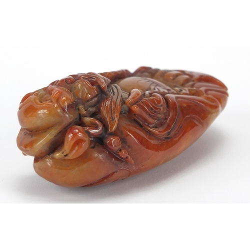 431 - Chinese brown jade carving of a mythical figure, 10cm high