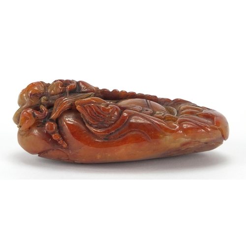 431 - Chinese brown jade carving of a mythical figure, 10cm high