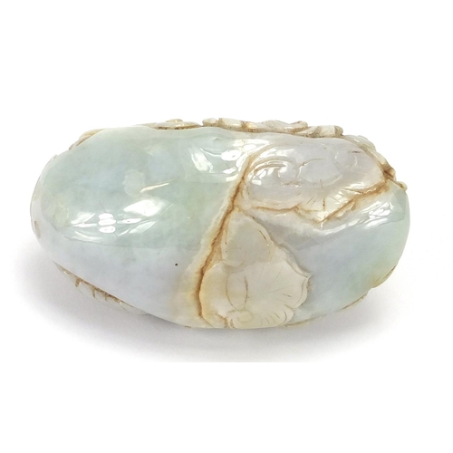 429 - Chinese white jade touch stone carved with a bird of Paradise and a bat, 8.5cm high