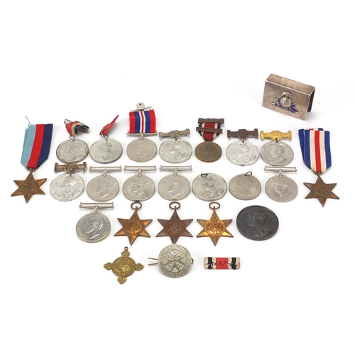 271 - British Military World War II medals and commemorative medallions, together with a silver and enamel... 