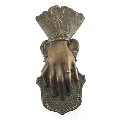 66 - Large Victorian J & H Ratcliffe patent brass letter clip in the form of a hand, 18.5cm in length