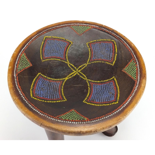 491 - African hardwood stool with inset beadwork, 25cm high