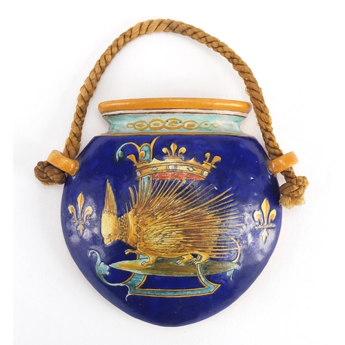 540 - French Ulysse Blois E. Balon Majolica pottery wall pocket, hand painted with a mythical animal, sign... 