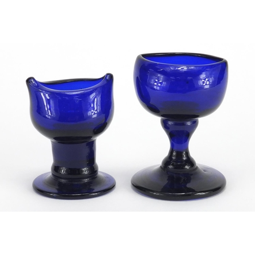 549 - Two Victorian Bristol Blue glass eye baths, the largest 6.2cm high