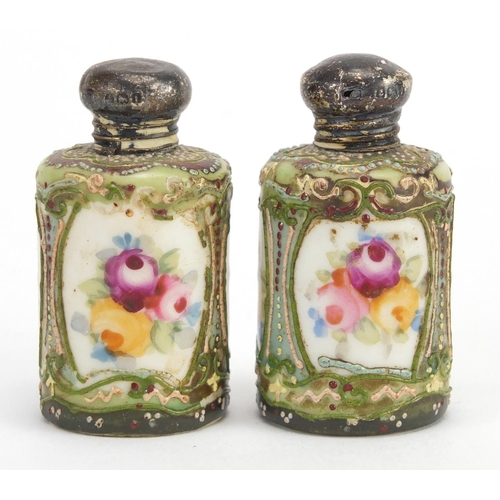 47 - Miscellaneous objects including a pair of silver topped porcelain scent bottles hand painted with fl... 