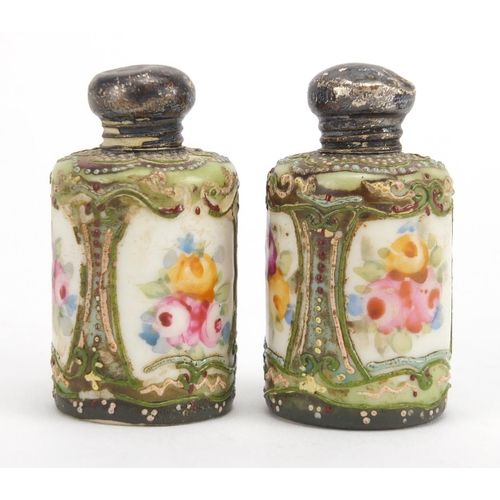 47 - Miscellaneous objects including a pair of silver topped porcelain scent bottles hand painted with fl... 
