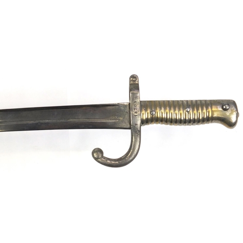 293 - French Military interest Yataghan bayonet,  model 1866, various impressed marks, 69.5cm in length