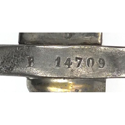 293 - French Military interest Yataghan bayonet,  model 1866, various impressed marks, 69.5cm in length