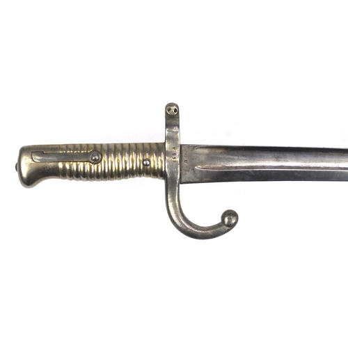 293 - French Military interest Yataghan bayonet,  model 1866, various impressed marks, 69.5cm in length