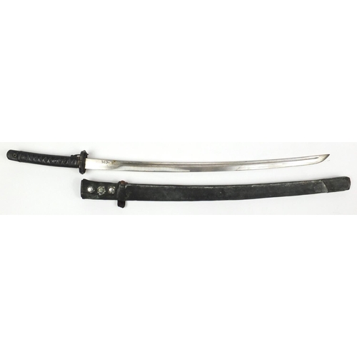 297 - Japanese Military interest Samurai sword and scabbard, character marks to the blade, 94cm in length