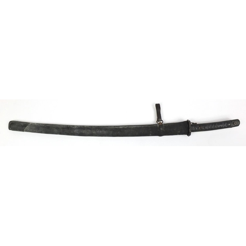 297 - Japanese Military interest Samurai sword and scabbard, character marks to the blade, 94cm in length