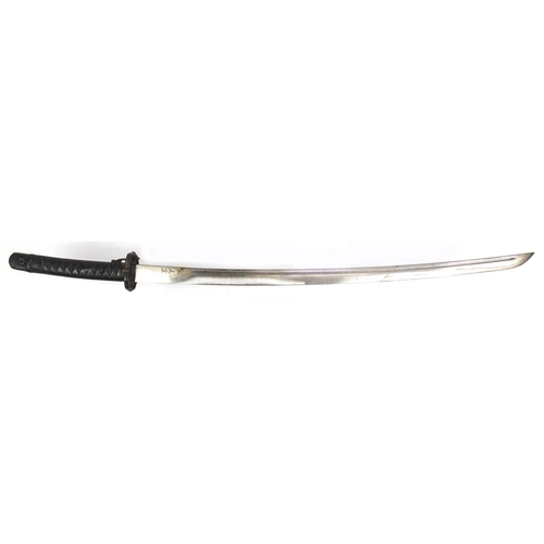 297 - Japanese Military interest Samurai sword and scabbard, character marks to the blade, 94cm in length