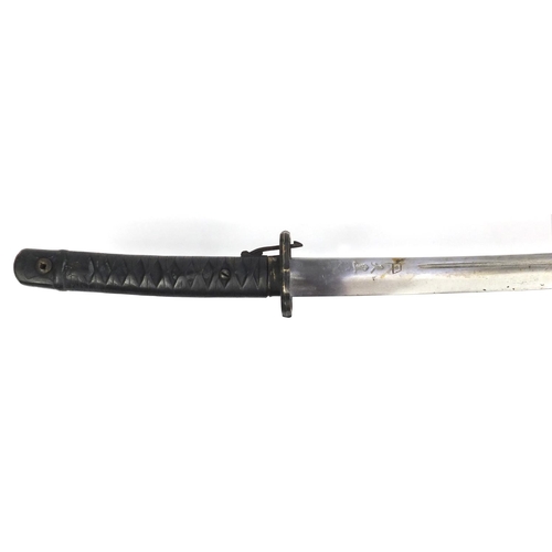 297 - Japanese Military interest Samurai sword and scabbard, character marks to the blade, 94cm in length