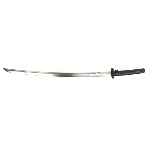 297 - Japanese Military interest Samurai sword and scabbard, character marks to the blade, 94cm in length