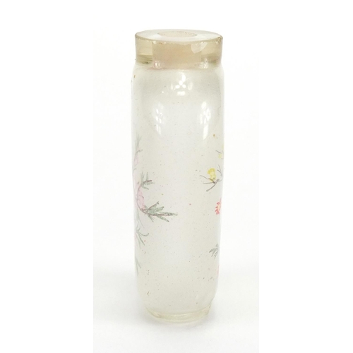 434 - Chinese white jade bangle together with a glass scent bottle, the interior hand painted with birds o... 