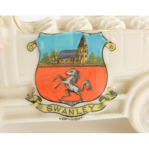 286 - Military interested crested china including a Carlton china Zeplin and Tommies Bungalow, the largest... 