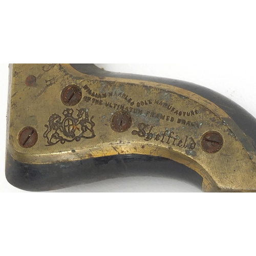 100 - 19th century brass and ebony brace by William Marples of Hibernia, 34cm wide