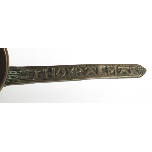 120 - Large bronze tripod skillet, 46cm in length