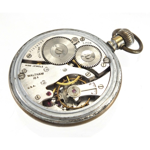 841 - Military interest Waltham pocket watch with black and subsidiary dials