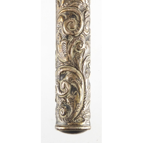 661 - Silver chatelaine pencil case, embossed with flowers, E.D Birmingham 1906, 14.5cm in length excludin... 