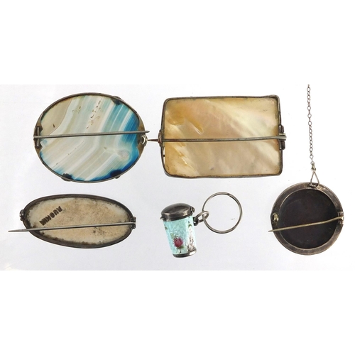 760 - Vintage silver mounted jewellery including a Ruskin brooch, agate brooch and a silver and enamel pil... 