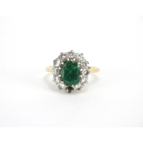 690 - 18ct gold emerald and diamond ring, size P, approximate weight 5.0g