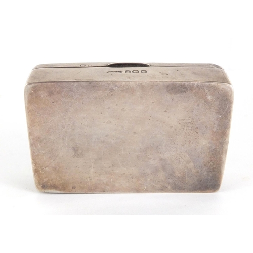 29 - Rectangular silver and blue agate snuff box with hinged lid, D & Bs Birmingham 1946, 7cm in length