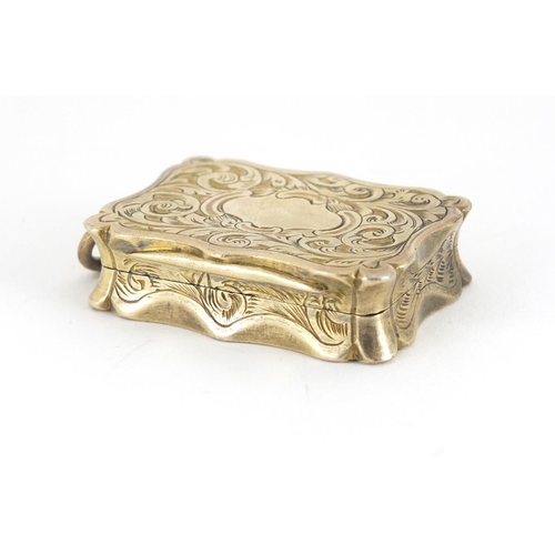 31 - Victorian rectangular silver vinaigrette by Robert Thornton, with hinged lid, gilt interior and flor... 