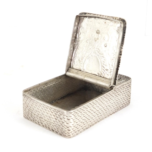 30 - Rectangular Georgian silver snuff box, embossed with flowers and fish scales, decoration to the side... 