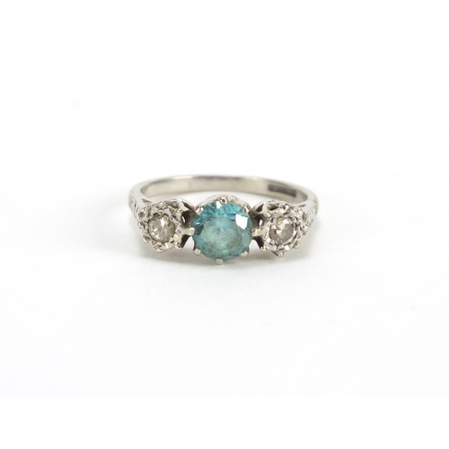 753 - 18ct white gold Aquamarine and diamond ring, size M, approximate weight 3.8g