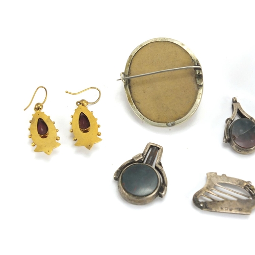 765 - Antique and later jewellery including a Scottish Agate and hardstone bracelet, pair of gilt metal Ga... 