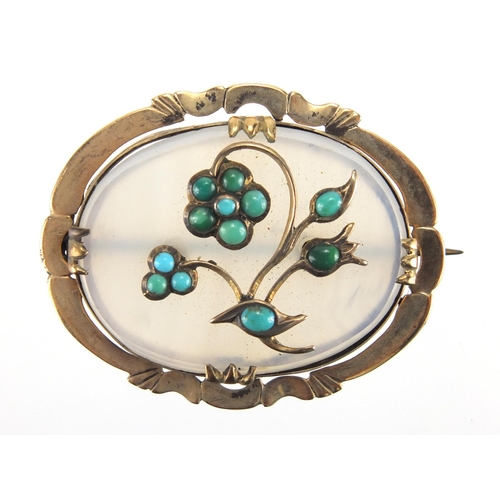 759 - Victorian unmarked gold Opaline stone brooch set with Turquoise, 4cm in length, approximate weight 1... 