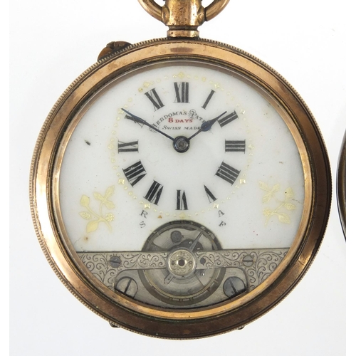 839 - Two vintage gentleman's open face pocket watches with eight day movements, the largest 5cm in diamet... 