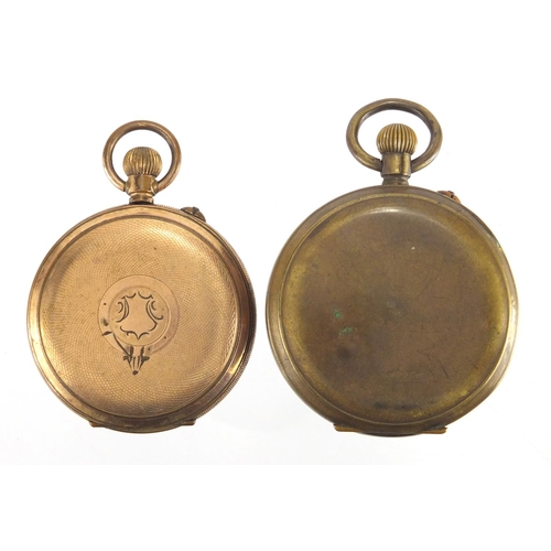 839 - Two vintage gentleman's open face pocket watches with eight day movements, the largest 5cm in diamet... 