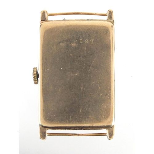 820 - Art Deco gentleman's 9ct gold wristwatch, stamped Mobilia to the movement, 3cm x 1.7cm, approximate ... 