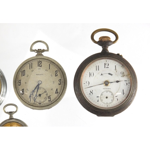 849 - Four Gentleman's vintage pocket watches, two with luminous dials and a gunmetal example, together wi... 