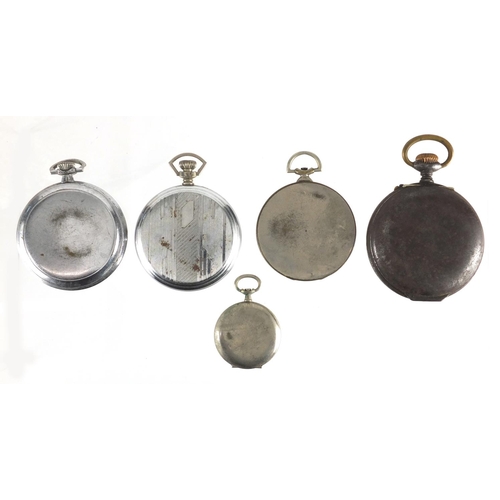 849 - Four Gentleman's vintage pocket watches, two with luminous dials and a gunmetal example, together wi... 