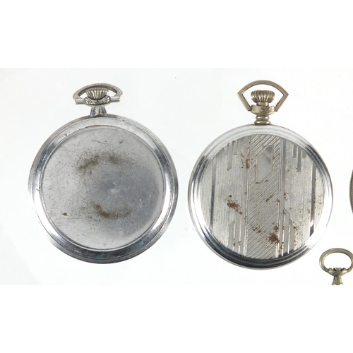 849 - Four Gentleman's vintage pocket watches, two with luminous dials and a gunmetal example, together wi... 