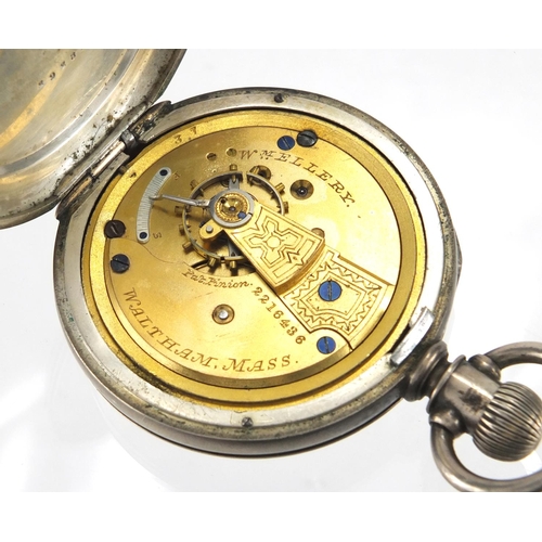 834 - Gentleman's Waltham silver open face pocket watch, the movement engraved Wm Ellery Waltham Mass 2216... 