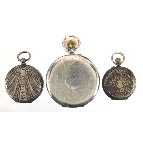 848 - Gentleman's silver open face pocket watch and two ladies silver pocket watches, the largest 5cm in d... 