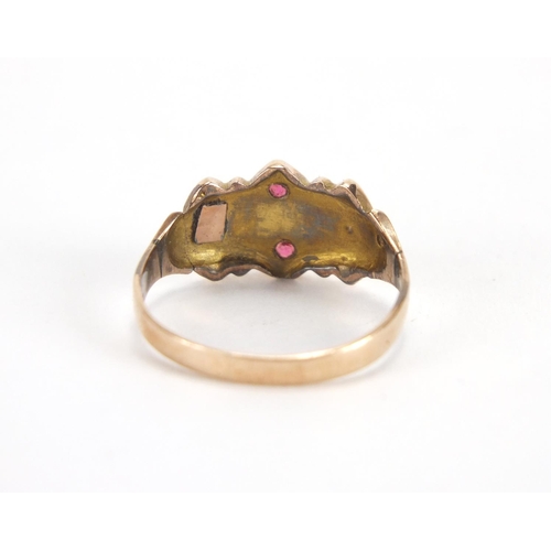 741 - Victorian 9ct gold ruby and seed pearl ring, Birmingham 1901, size L, approximate weight 1.6g