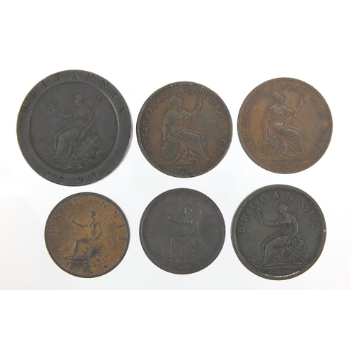 208 - George III and later British copper coinage including George III 1797 cartwheel two pence, two Georg... 