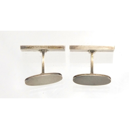 624 - Pair of Modernist Danish 925 silver cuff links by George Jensen, with fitted silk lined box, each cu... 