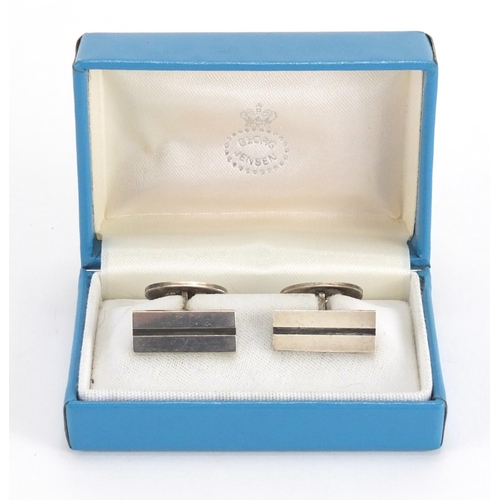 624 - Pair of Modernist Danish 925 silver cuff links by George Jensen, with fitted silk lined box, each cu... 