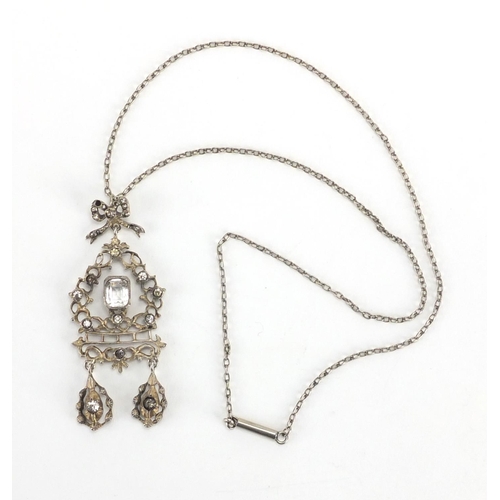 766 - Antique silver and paste pendant on chain, housed in an Emanuel goldsmith and diamond merchant South... 