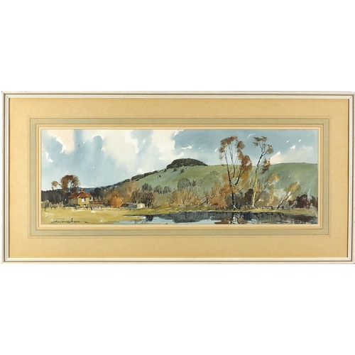 884 - Edward Wesson - Chanctonbury from Storrington Road, ink and watercolour, label verso, mounted and fr... 