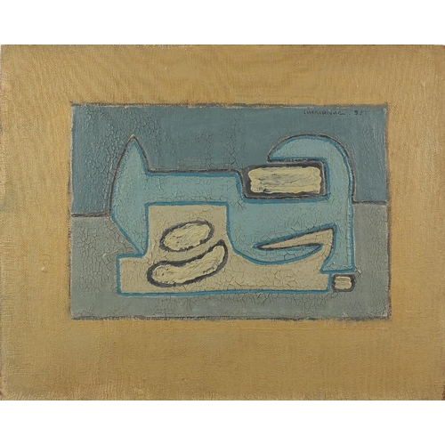 1193 - Abstract composition, oil on canvas board, bearing a signature Charchoune, unframed, 51cm x 40.5cm