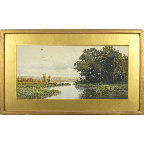 926 - Arthur Suker - River landscape, watercolour, mounted and framed, 34.5cm x 16.5cm