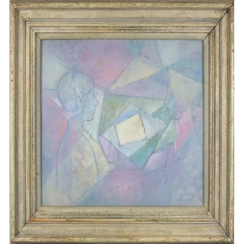 942 - Rudolf Helmet Sauter - Abstract composition, images illusion, oil on board, label verso, mounted and... 