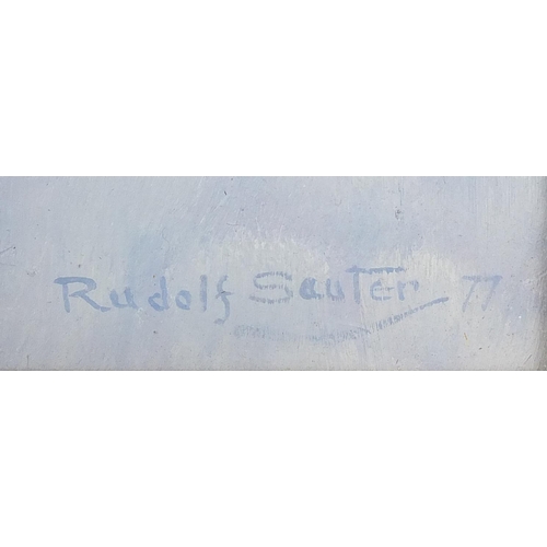 942 - Rudolf Helmet Sauter - Abstract composition, images illusion, oil on board, label verso, mounted and... 